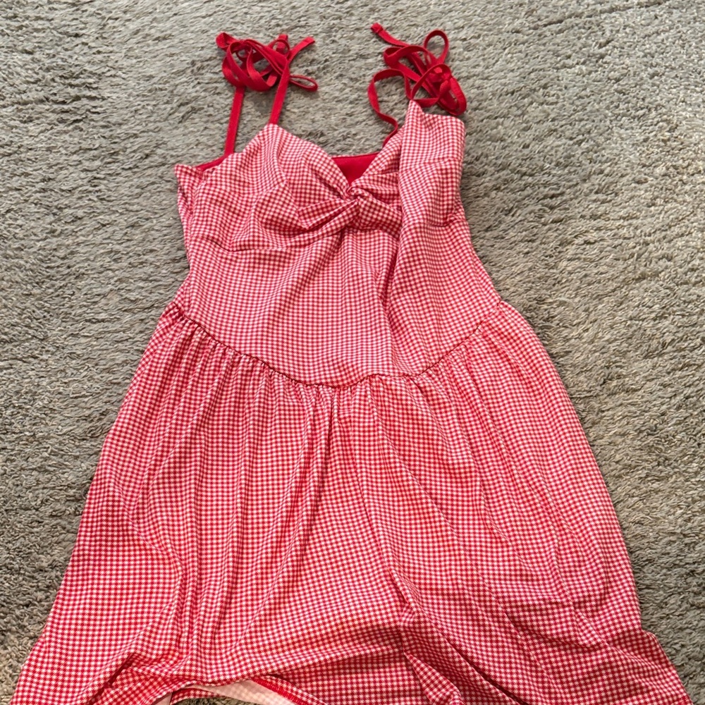 Hollister Red Gingham Tie-Strap Chemise Dress